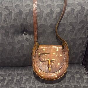 VINTAGE BOHO HIPPIE CHIC TOOLED Brown LeatherBag